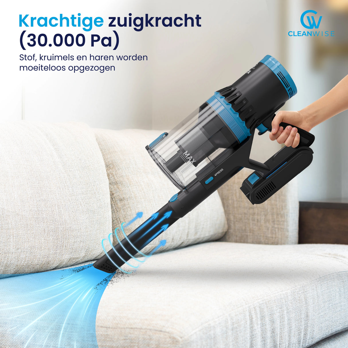 CleanWise Rita Steelstofzuiger - Krachtige Draadloze Steelstofzuiger