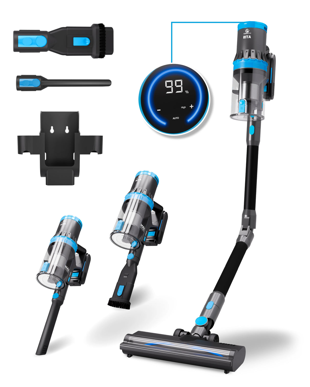 CleanWise Rita Flex Steelstofzuiger - Krachtige Draadloze Steelstofzuiger