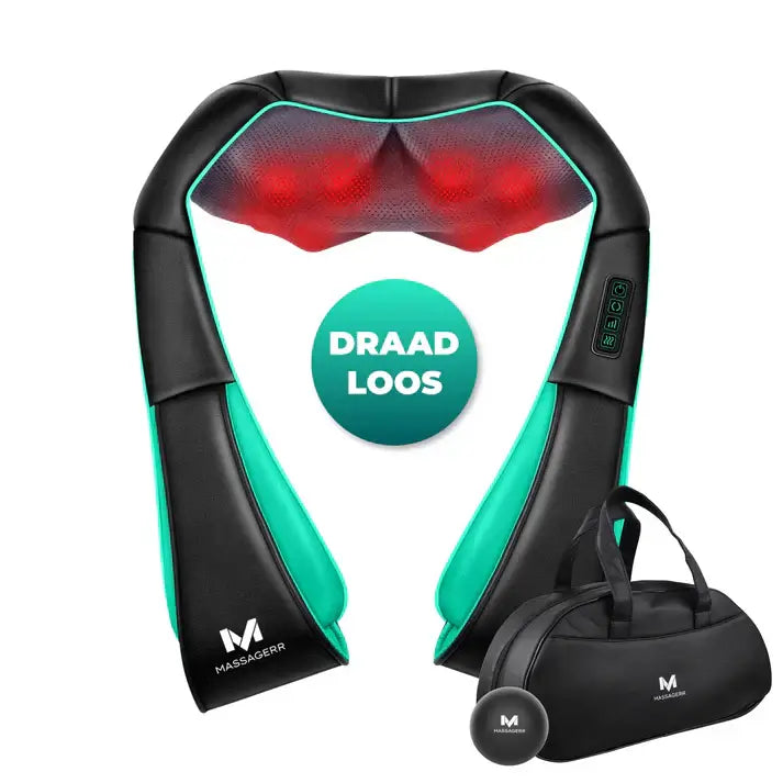 Massagerr® Shiatsu Massagekussen 2.0 – Draadloos – Nekmassage Apparaat - Incl. Draagtas en Stressbal