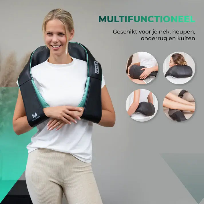 Massagerr® Shiatsu Massagekussen 2.0 – Draadloos – Nekmassage Apparaat - Incl. Draagtas en Stressbal