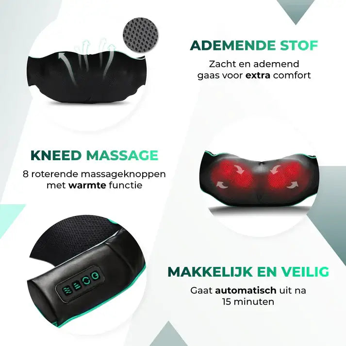 Massagerr® Shiatsu Massagekussen 2.0 – Draadloos – Nekmassage Apparaat - Incl. Draagtas en Stressbal