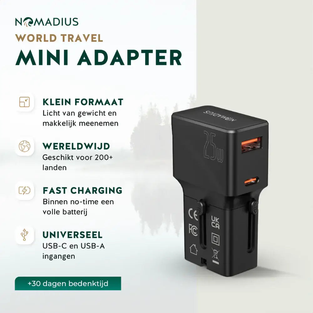 Nomadius Mini Wereldstekker - Fast Charging – Universele Reisstekker