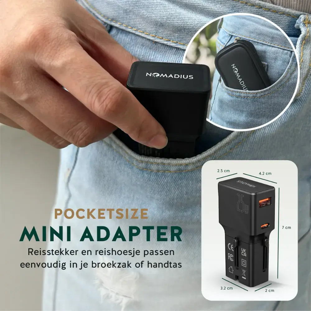Nomadius Mini Wereldstekker - Fast Charging – Universele Reisstekker