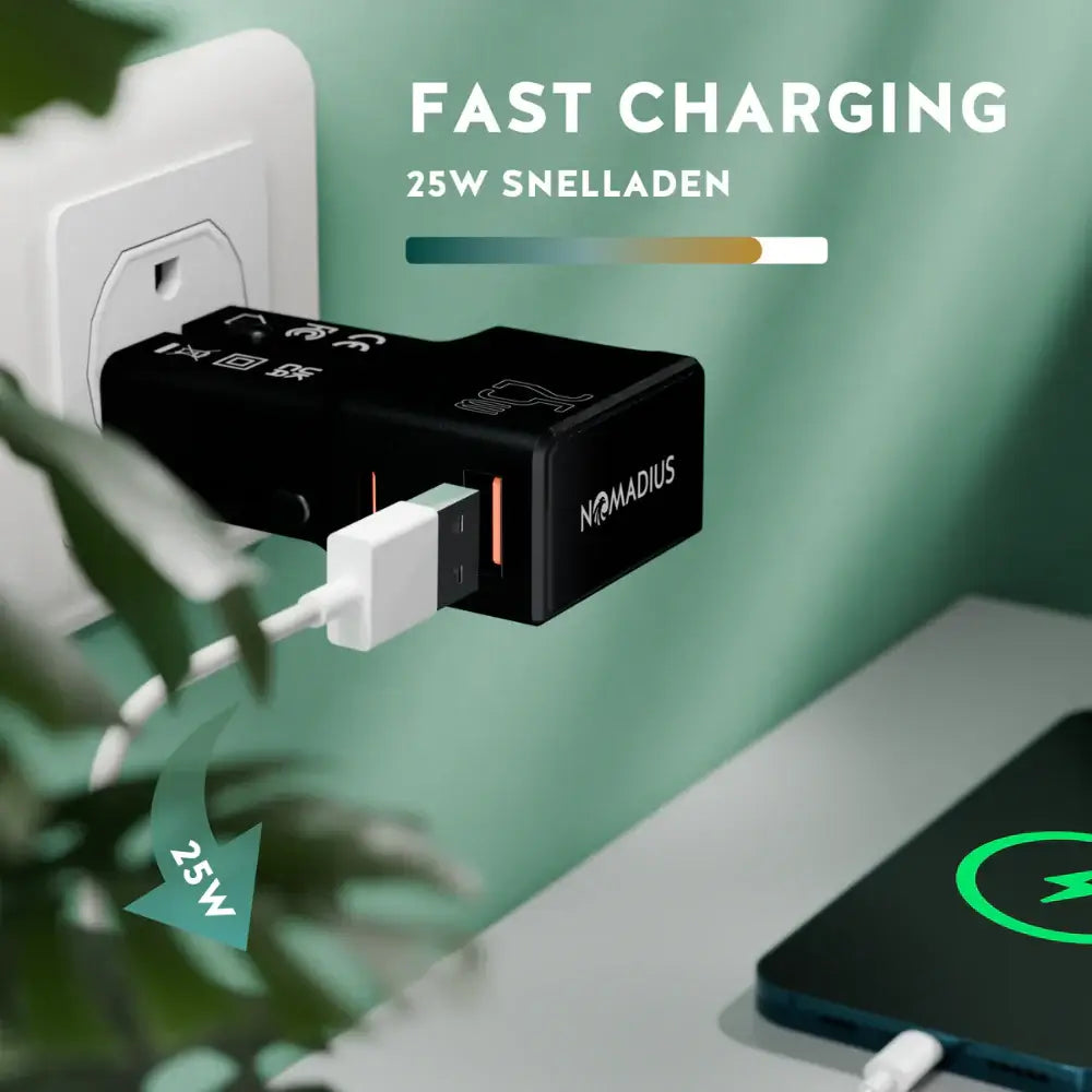 Nomadius Mini Wereldstekker - Fast Charging – Universele Reisstekker