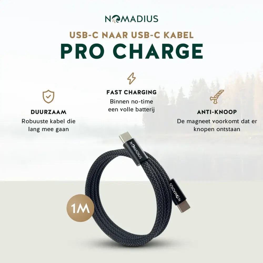 Nomadius ProCharge 1M – Ultra Fast Charging - USB C naar USB C – Oplaad Kabel