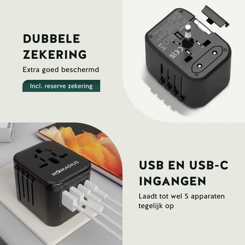Nomadius Wereldstekker - Fast Charging Reisstekker - Wereldstekkers