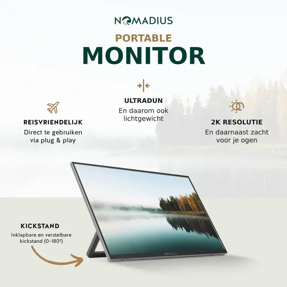 Nomadius® Portable Monitor - 13 Inch 2K - Ultra Lichtgewicht en Dun