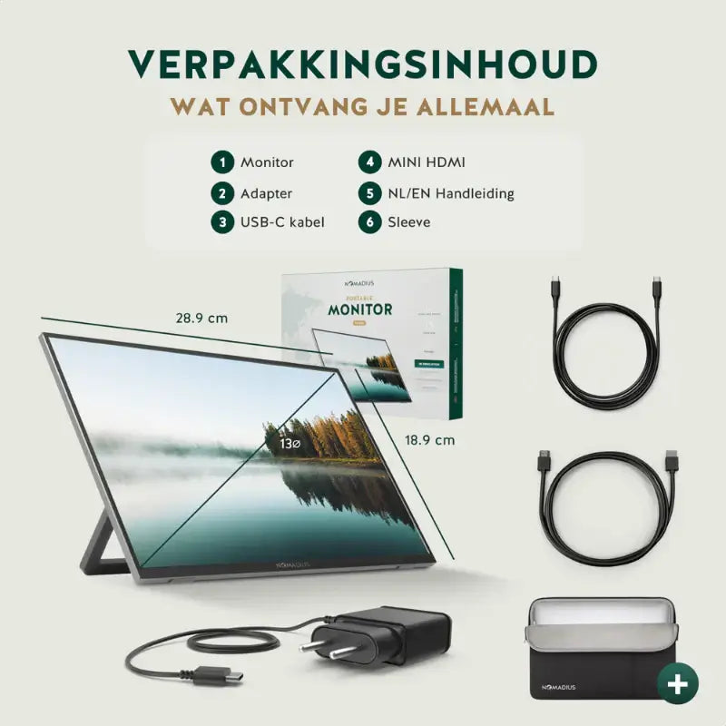 Nomadius® Portable Monitor + Sleeve - 13 Inch 2K - Ultra Lichtgewicht en Dun
