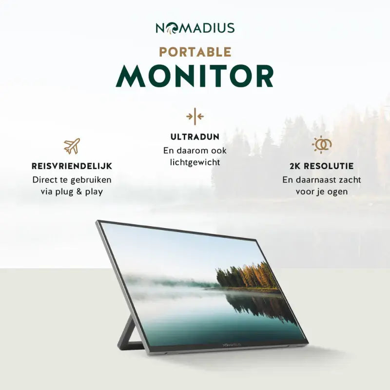 Nomadius® Portable Monitor + Sleeve - 13 Inch 2K - Ultra Lichtgewicht en Dun