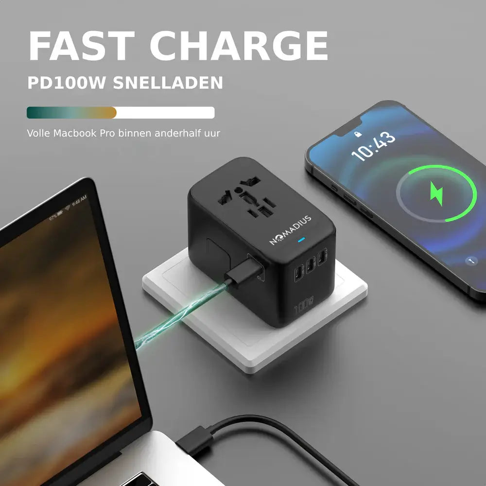 Nomadius® Wereldstekker PRO - Universele Reisstekker voor 180+ Landen