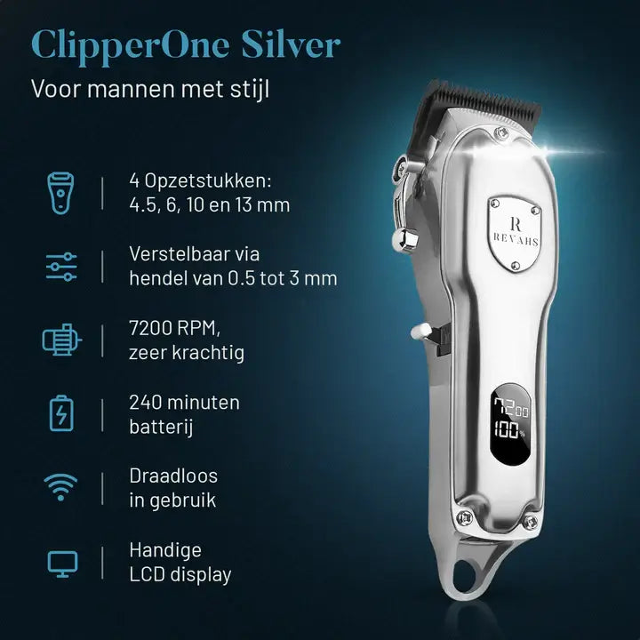 Revahs Clipper One - Professionele Tondeuse voor Mannen - 7200 RPM - LCD Display - RVS messen