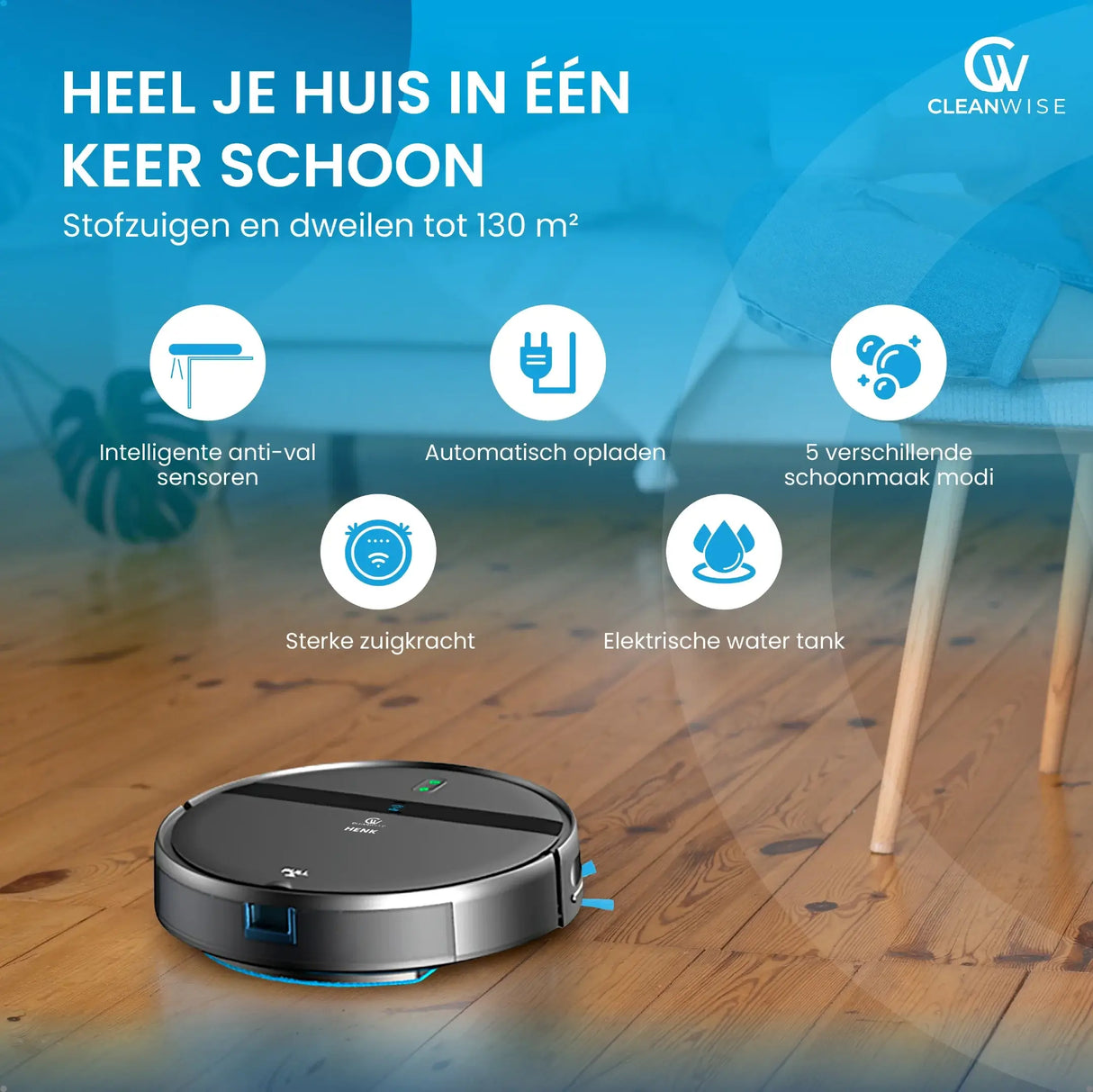 CleanWise Henk - Robotstofzuiger met dweilfunctie - Dweilrobot