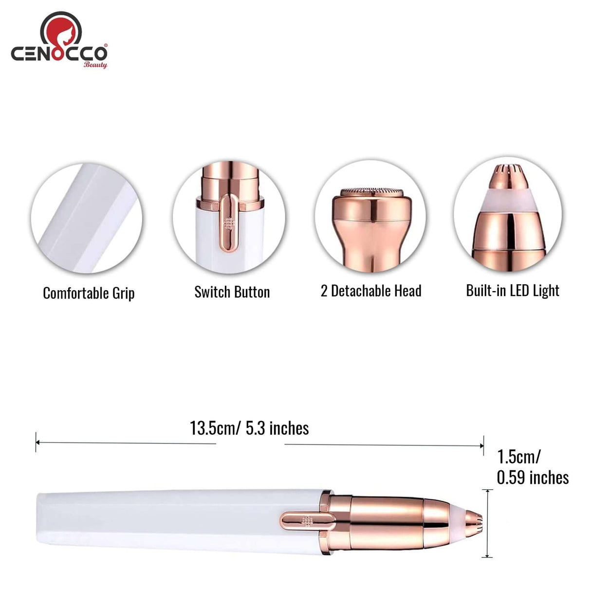 Cenocco Beauty CC-9095 – 2-in-1 Wenkbrauwtrimmer & Gezichtsscheerapparaat