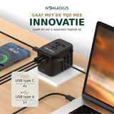 Nomadius® Wereldstekker PRO - Universele Reisstekker voor 180+ Landen