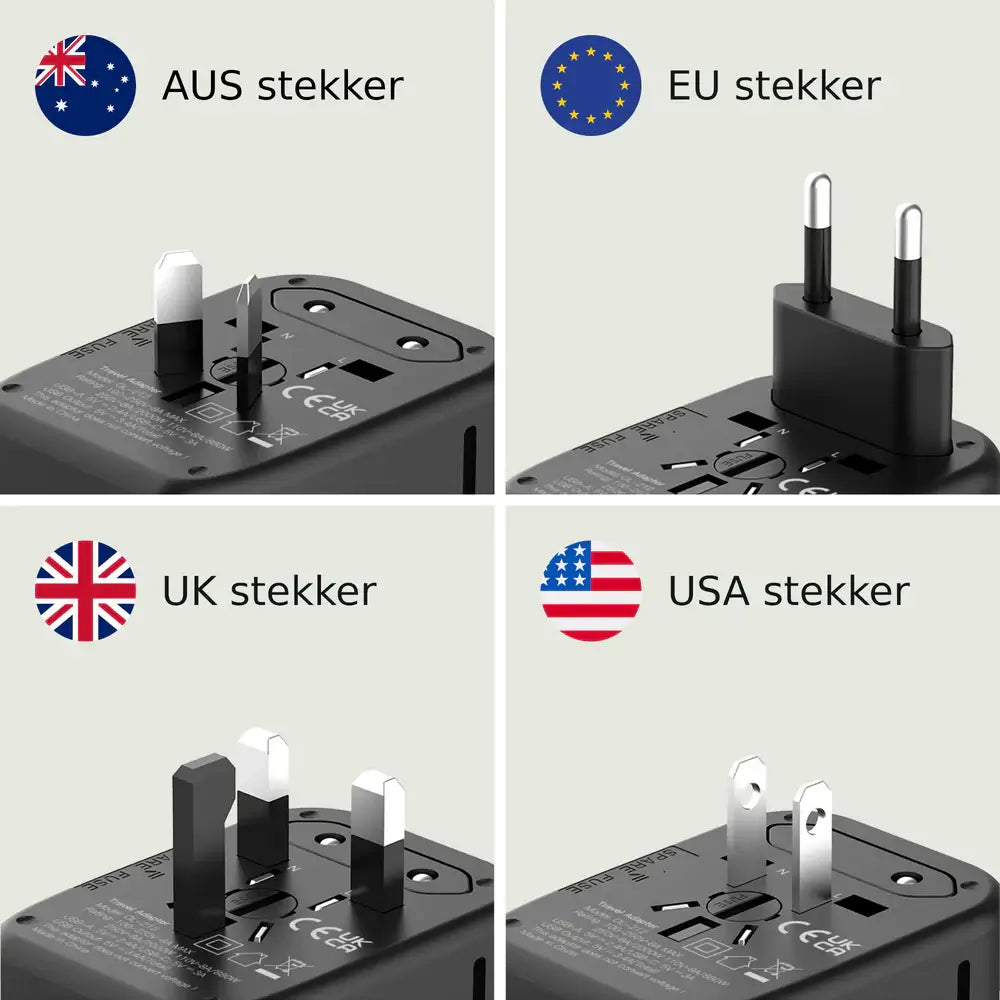 Nomadius® Wereldstekker PRO - Universele Reisstekker voor 180+ Landen