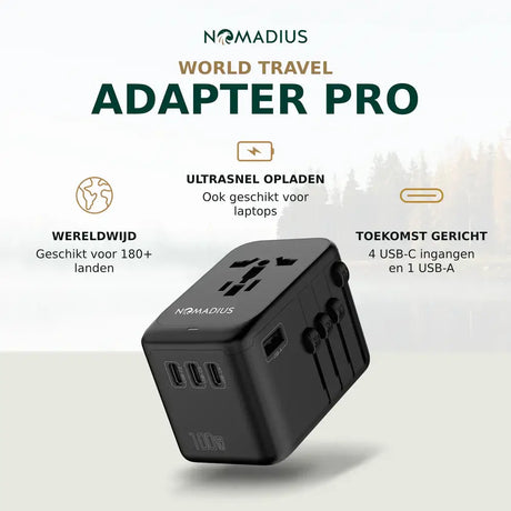 Nomadius® Wereldstekker PRO - Universele Reisstekker voor 180+ Landen